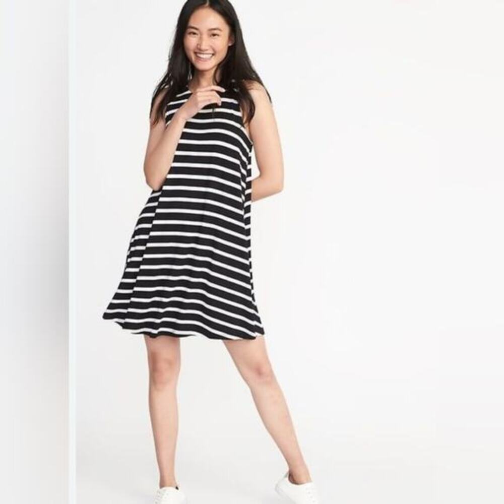 UEC OLD NAVY SOFT Black and White Striped Sleeveless Tank Stretch Dress SZ XS